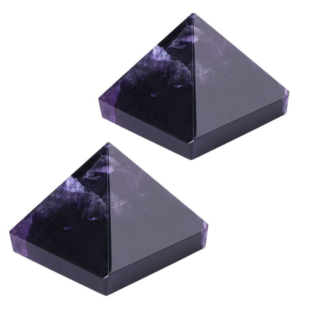Exblue 2 pieces natural purple crystal fluorite amethyst pyramid figurines home decoration items
