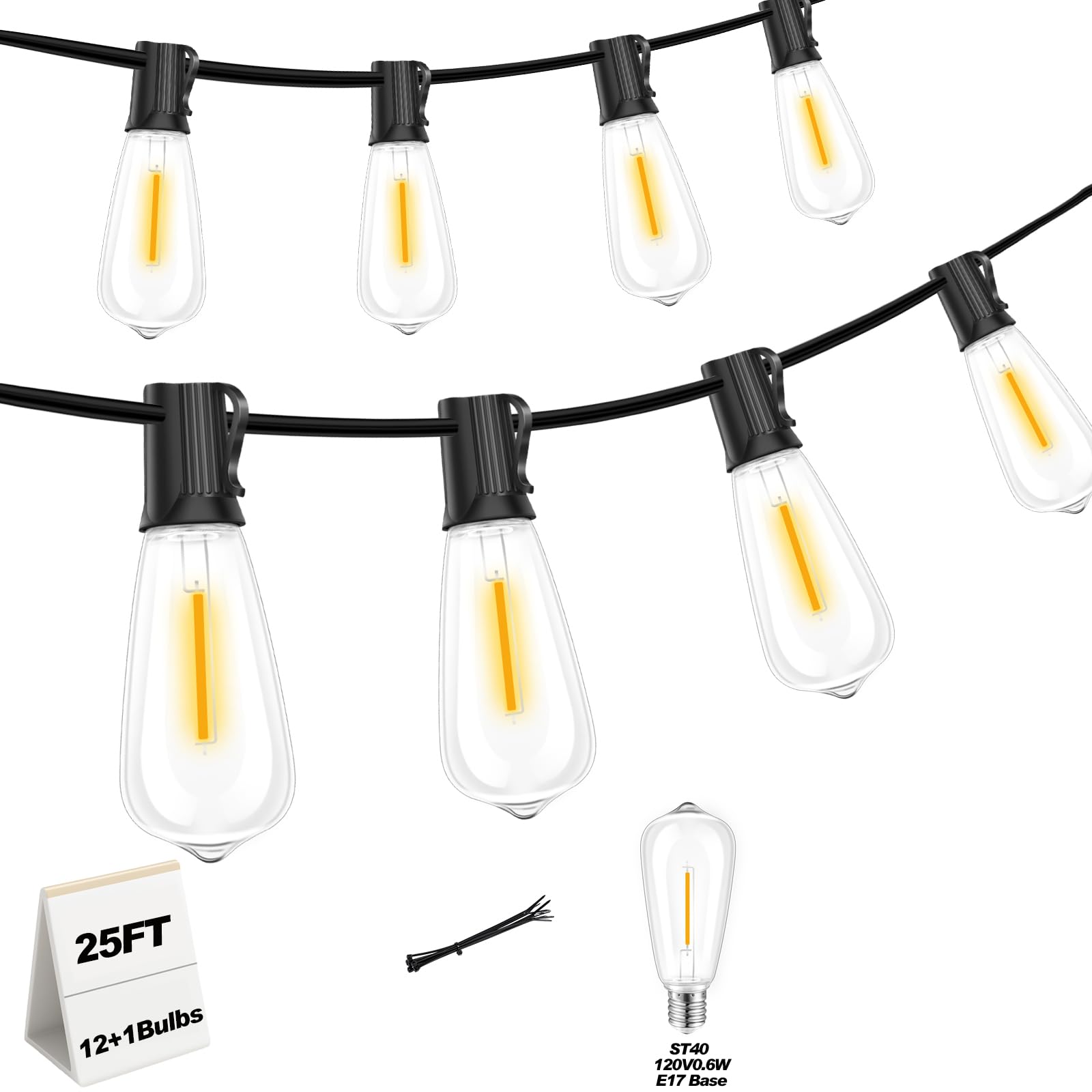 Photo 1 of ***(MISSING POWER CORD -SELLING AS IS)*** 
Airxon 25 FT Outdoor String Lights with 13 Shatterproof Waterproof LED Edison Bulbs Connectable Hanging Patio Lights for Balcony Porch Bistro Garden Decor