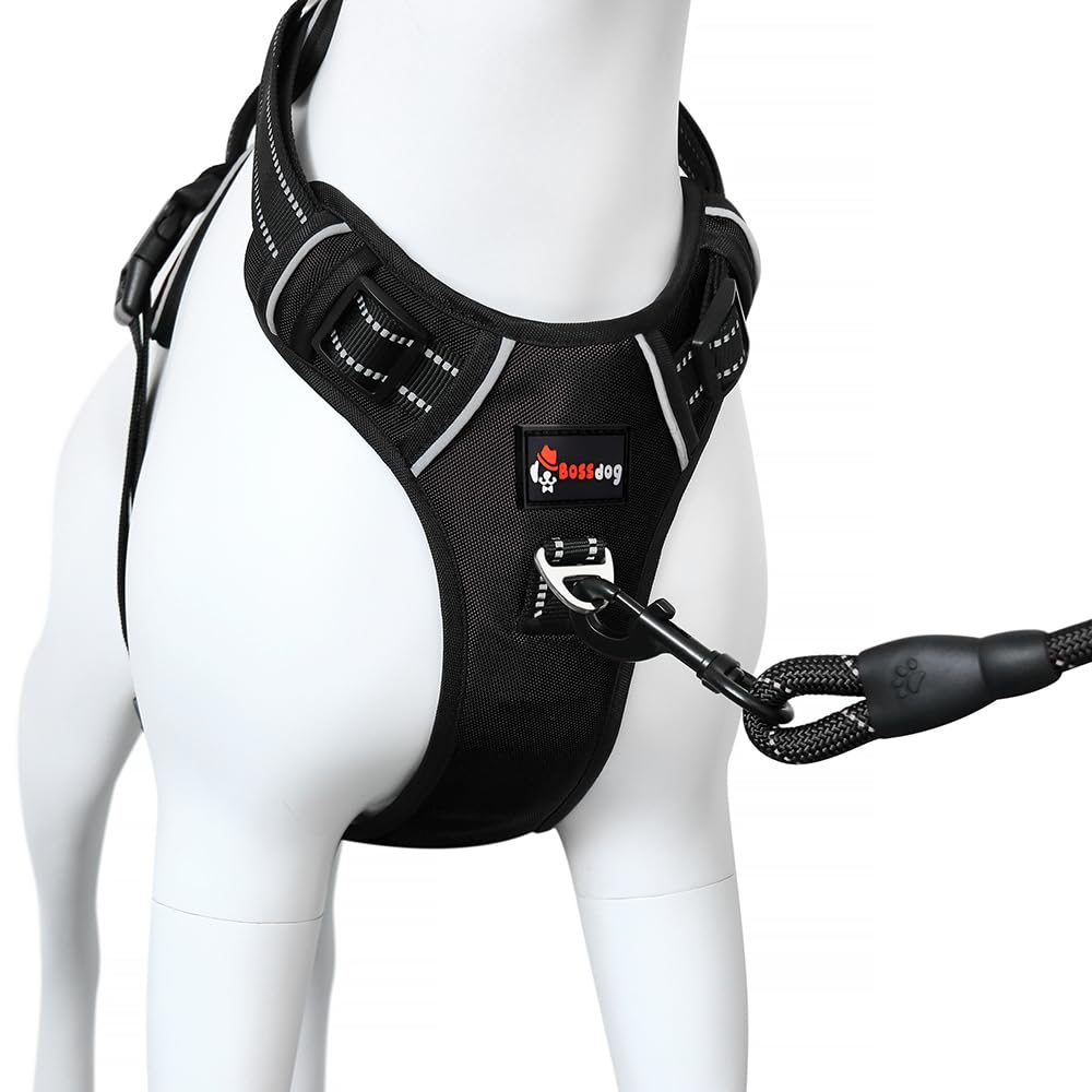 Bossdog No Pull Dog Harness and Lead Set | Anti Pull Harness for Small, Medium, Large and Puppy Dogs | Features Sturdy Top Handle and Reflective Strips (Extra Small, Black)