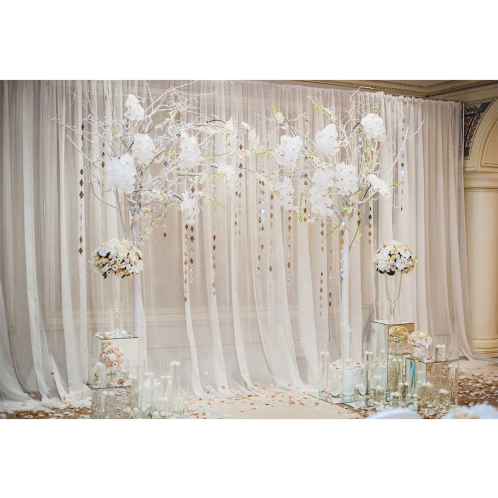Aoihrraan 2,7x1,8m Fancy Paper Flowers Backdrop White Curtain Romantic Floral Photography Background for Wedding Reception Ceremony Bridal Valentine's Day Lovers Adults Portrait Photo Studio Props