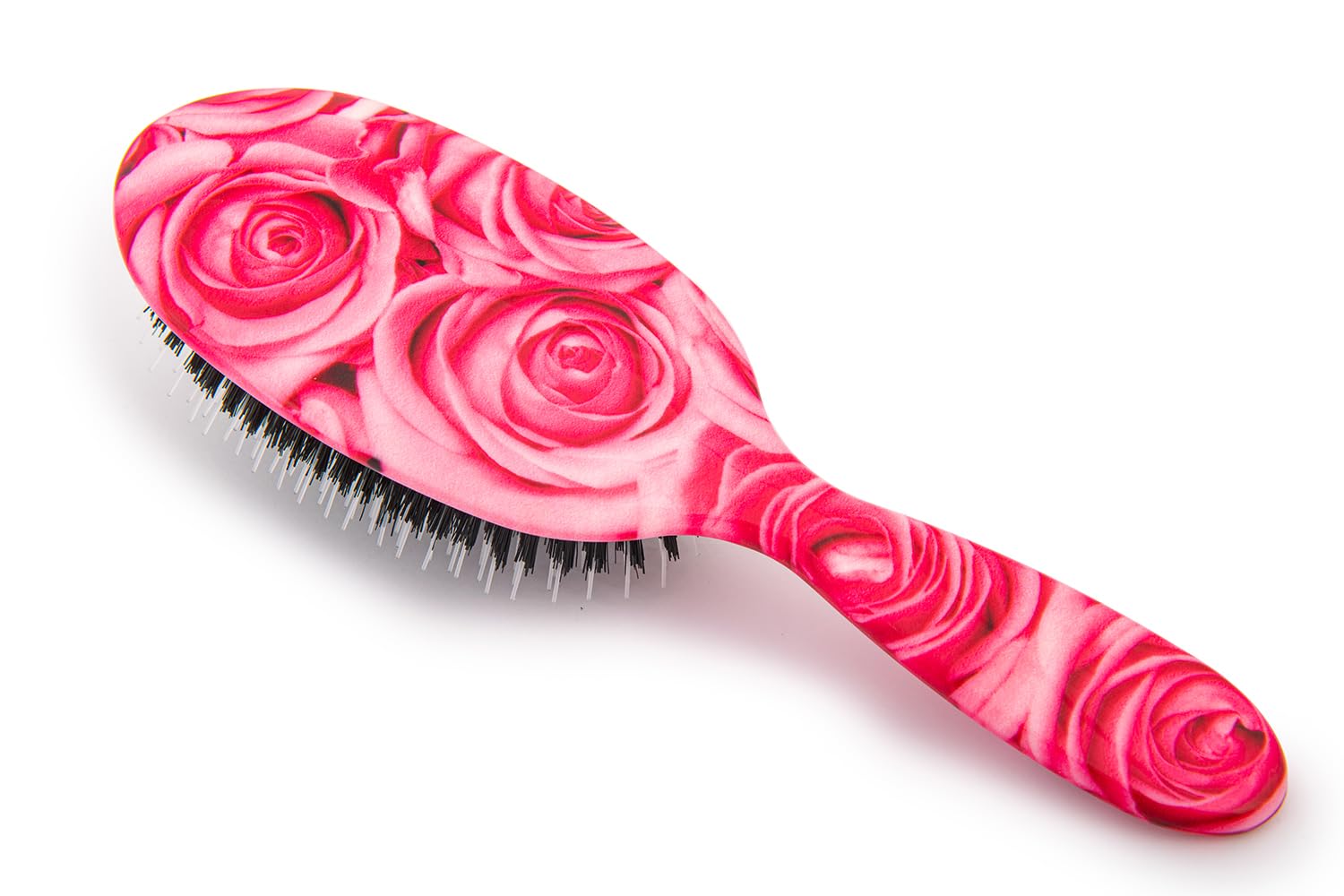Rock & Ruddle Natural Mixed Boar Bristle Hair Brush for Women and Kids (Large 21 cm) - Perfect for Wet or Dry Hair, Detangling Smoothing Blowdrying - Designed & Made in UK - Romantic Roses