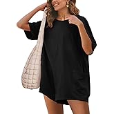 Glamaker Women's Summer Oversized Tee Romper Casual Workout Athletic Romper Onesie Backless Loose Shorts Jumpsuit Overalls