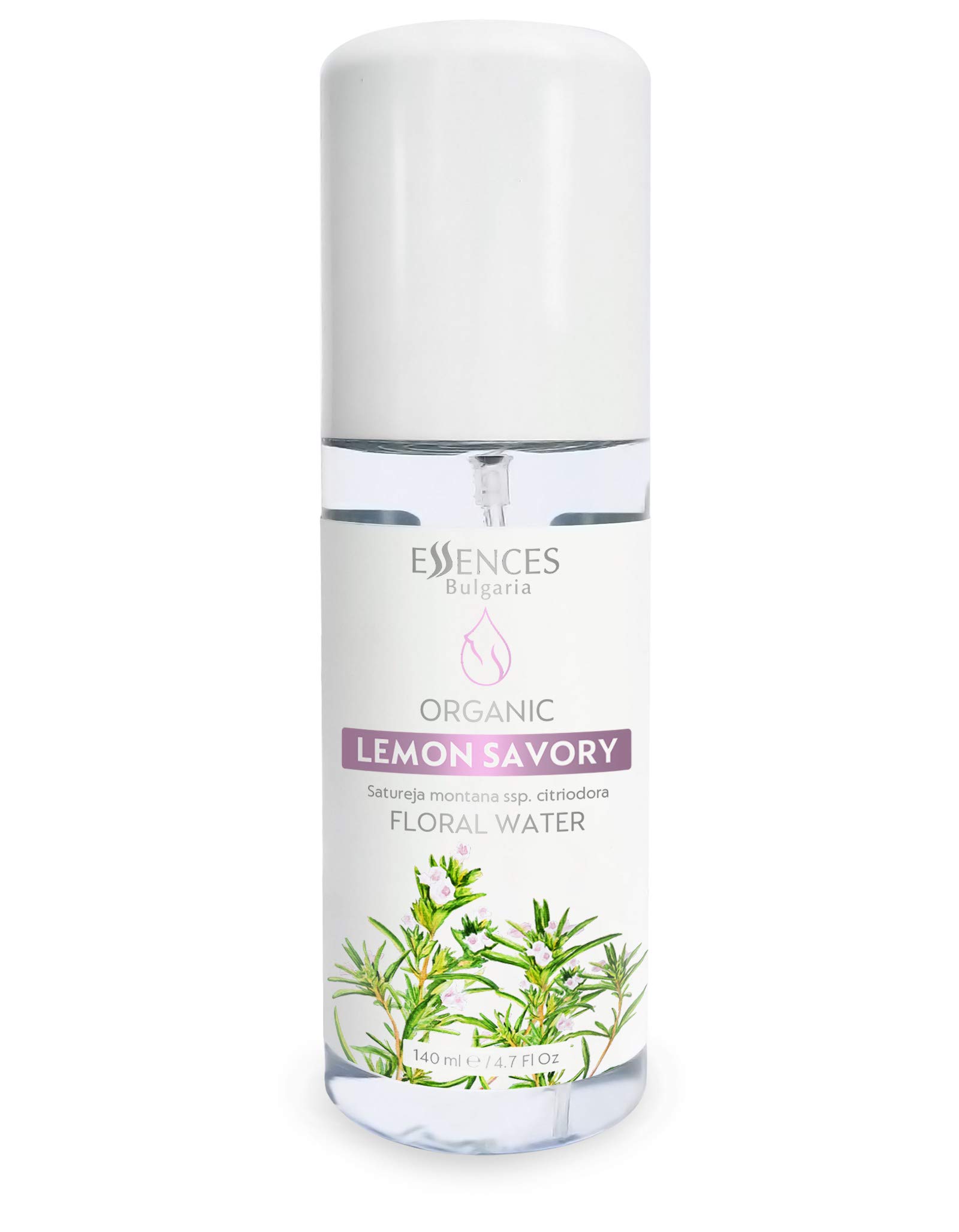 Essences Bulgaria Organic Lemon Savory Floral Water 140ml | Refreshing and Energizing | Dry and Irritated Skin | Pimples and Blackheads | Beauty Mist | Alcohol-Free
