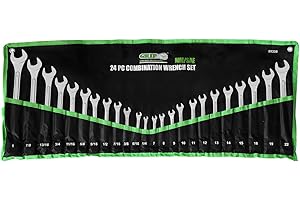 GRIP 24 pc All-Purpose Master Combination Wrench Set MM/SAE - Metric 7mm to 22mm - SAE 1/4” to 1" - Roll-up Pouch - General H