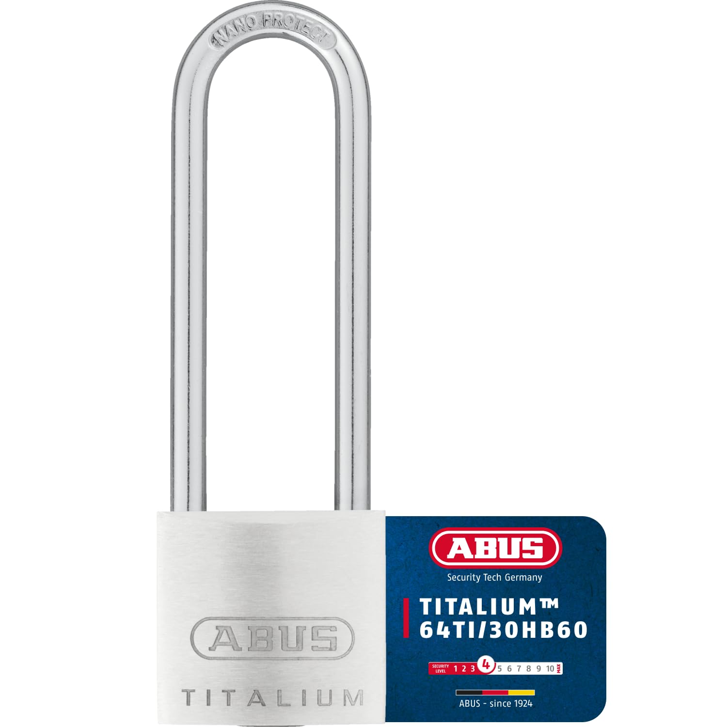 ABUS Padlock Titalium 64TI/30HB60 gl.-6311 - keyed Alike and with high Shackle - Basement Lock with Lock Body Made of Special Aluminium - Hardened Steel Shackle - ABUS Security Level 4