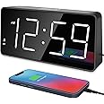 Peakeep Digital Alarm Clock for Bedroom Bedside, Loud Alarm Clock for Heavy Sleepers, Large Big LED Numbers for Seniors, Battery Backup Plug in Electric Clock with USB Charger (White)