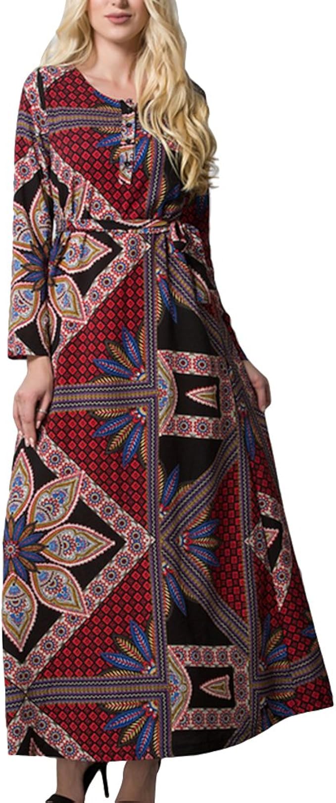 Amazon Co Jp Luoem ワンピースドレス シフォンドレス ロングスリーブドレス Oネック カジュアルシルキー アップリケのデザイン ドバイアラビアロングドレス 中東スタイルローブ サイズ6xl 服 ファッション小物