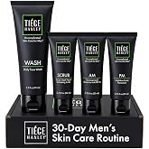 Tiege Hanley Essential Men's Skin Care Set, 30-Day, 4 Piece Kit | Level 1 Essential Routine, Daily Face Wash, Facial Scrub, AM SPF &amp; PM Moisturizers