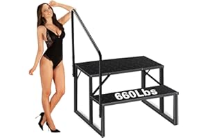 NTIIBCUY Swimming Pool Ladder Above Ground, RV Step Stool Ladder, Hot Tub Steps with Handrail, 660 lb Load Capacity Pool Stairs Pool Steps for Travel Trailers, Spa, Camper, 5th Wheels (2 Step, 1 Handle)