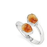 LUSTRE AND LIGHT Natural Raw/Rough Citrine 2 Stone Size Adjustable Stackable Twister Ring for Women in Sterling Silver, November Birthstone Jewelry Gifts for Her (Bezel-Set)