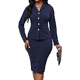 Oxgmoky Women's Elegant Dress Work Business Dress Button Down Bodycon Sexy Long Sleeve Neck Pencil Dresses