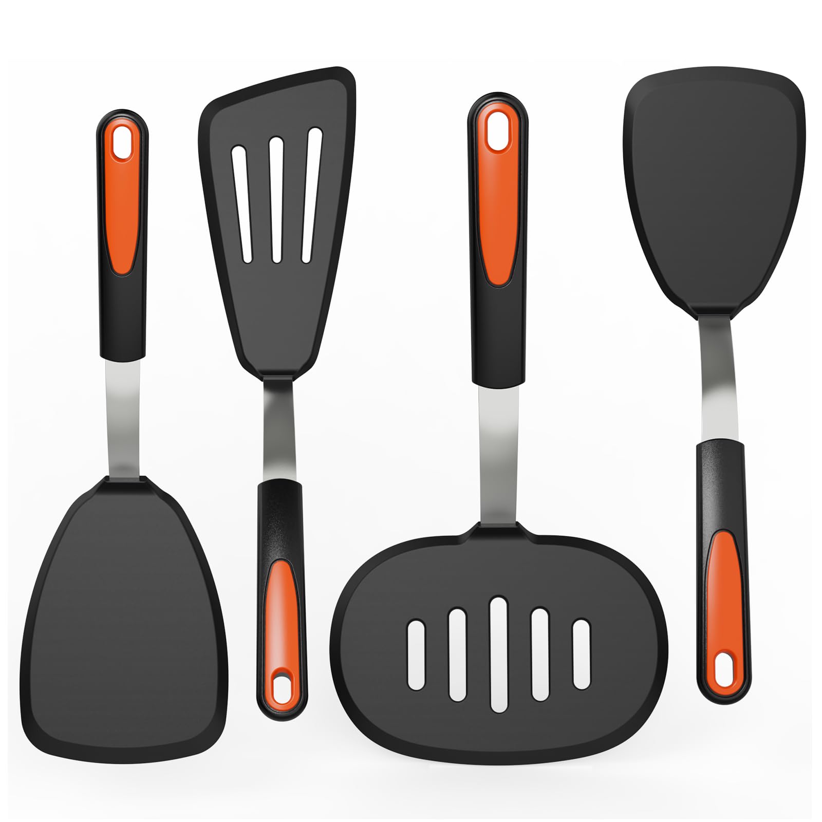 4 Pack Silicone Spatulas for Non Stick Frying Pan, GEEKHOM Kitchen Cooking Utensils Set 600F Heat Resistant Spatula Turner Extra Large Flexible, Spatula Flipper for Pancake, Eggs, Fish, Omelet