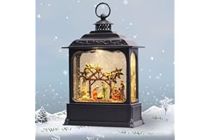 GenSwin Nativity Musical Lighted Water Lantern Christmas Snow Globe with 6 Hour Timer, Battery Operated & USB Powered Singing Swirling Glitter Snow Globe Lantern Christmas Holiday Home Decor Gift(11”)