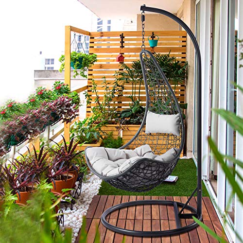 Mirjan24 Hängesessel mit Gestell und Kissen Boho, Outdoor Hängestuhl Hängekorb Hängeschaukel Hängesitz Stahlskelett… – Bild 7