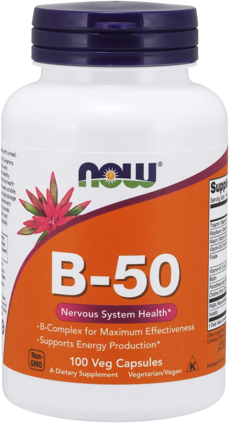 NOW Supplements, Vitamin B-50 mg, Energy Production*, Nervous System Health*, 100 Veg Capsules: Health & Personal Care