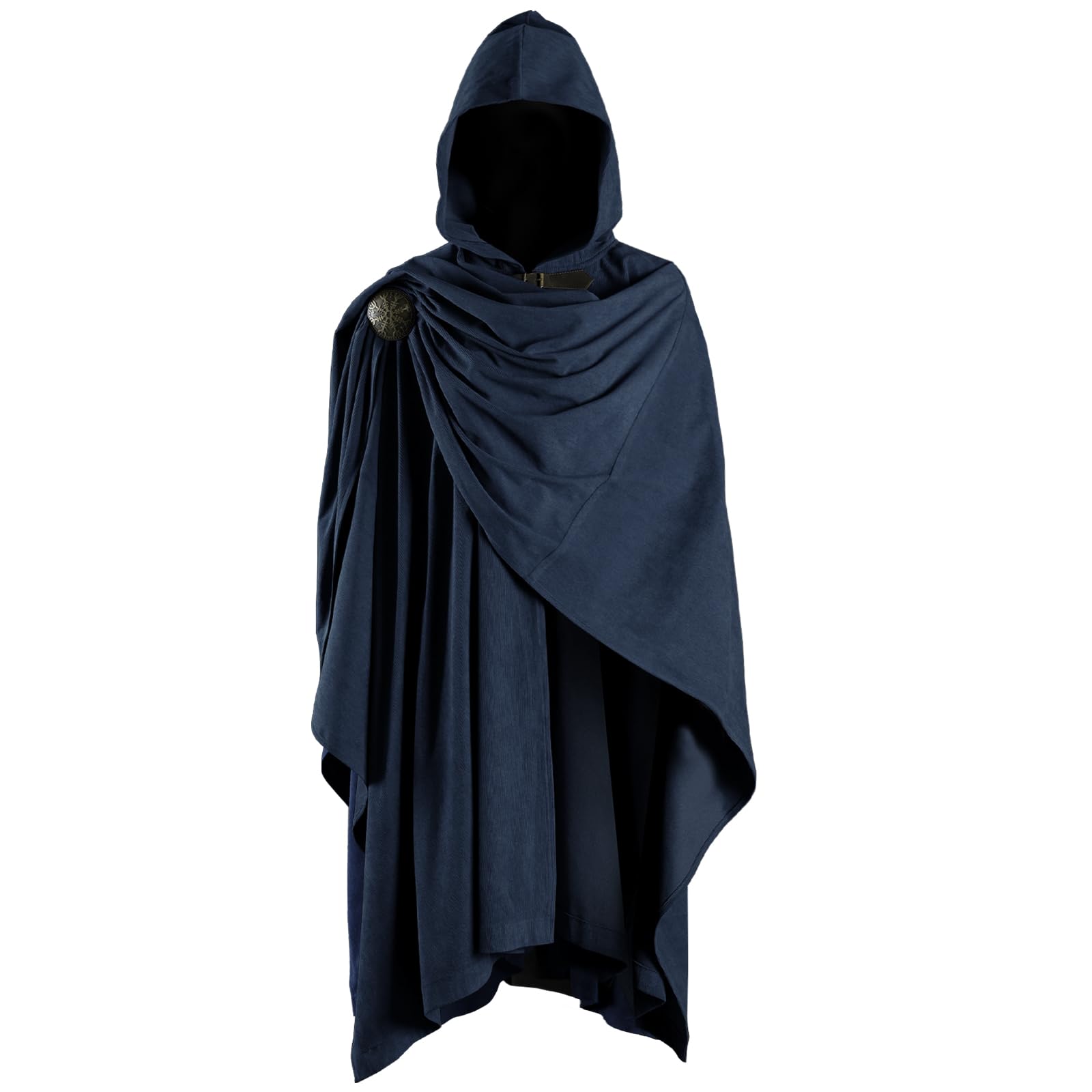 Photo 1 of HiiFeuer Medieval Corduroy Hooded Cloak with Adjustable Brooch, Fantasy Poncho Renaissance Costume Cape Ren Faire Cosplay?Blue?