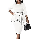 FANDEE Plus Size Women's Church Dresses Vintage Bodycon Elegant 3/4 Sleeve Pencil Dress