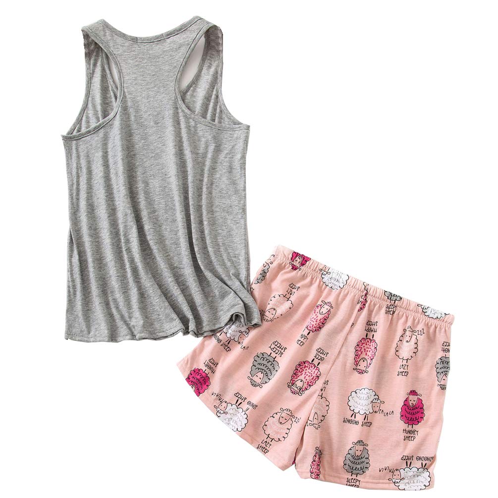 ENJOYNIGHT Women\'s Short Sexy Pajama Set Sweetness Racerback Tank and Shorts Sleepwear PJs Set (Sleepy Sheep, XXL (24-26))