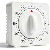 Keduzer 60 Minute Mechanical Kitchen Timer - Visual Wind Up Timer Clock with Loud Alarm - No Batteries Required-Magnetic Backing, Timer for Classroom, Home, Study and Cooking (White)