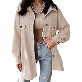 VICHYIE Womens Corduroy Shacket Blouses Button Down Shirts Pocket Long Sleeves Tops Jacket Coats