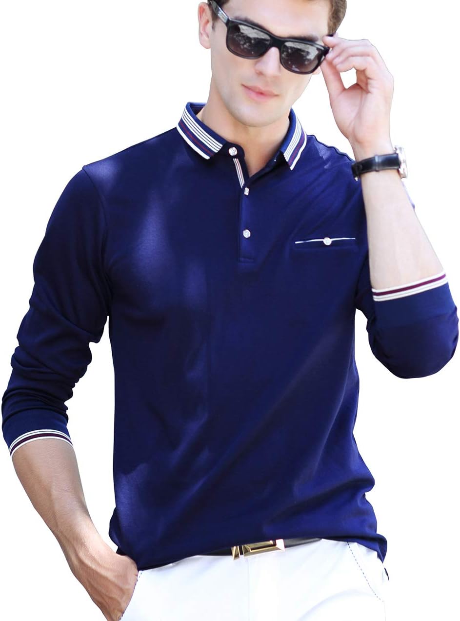 XTAPAN Men's Polo Shirt Casual Long Short Sleeve Classic Fashion Polo Cotton T Golf Sport Shirt
