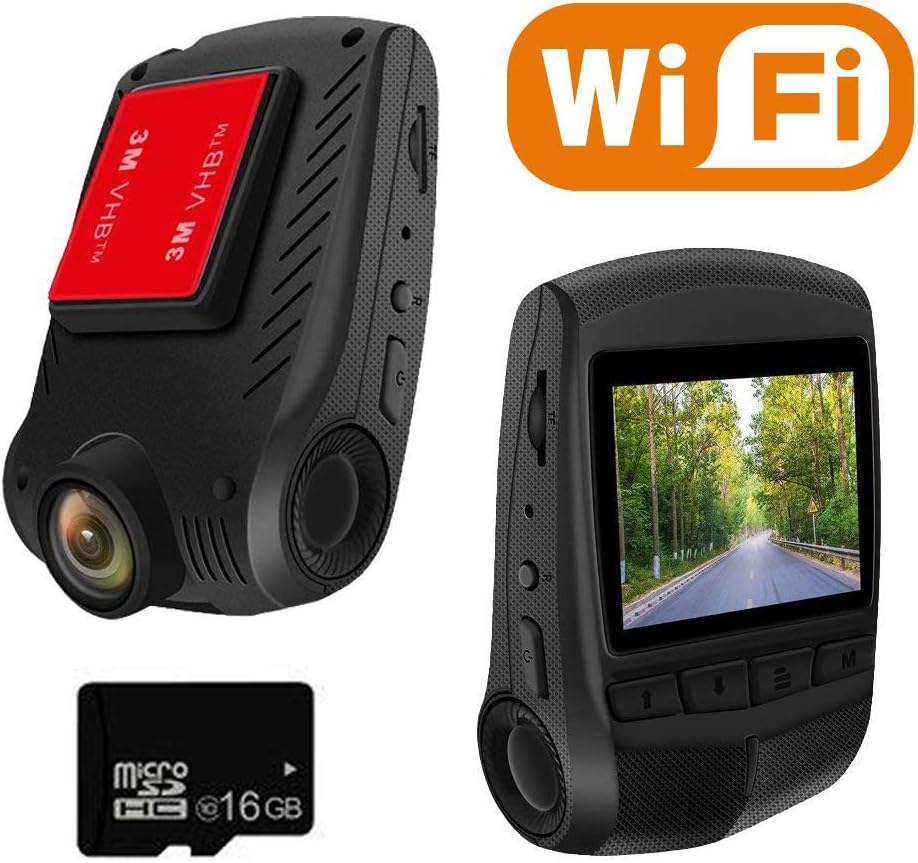 WiFi Dash Cam Full HD 1296P 2.0" LCD 170° Wide Angle Car Camera Dash Camera for car with 16GB TF Card Included