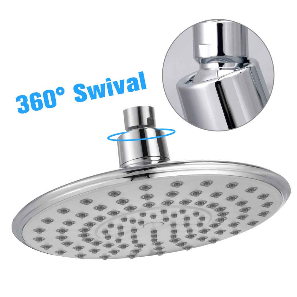 btcus4 Shower Head Rainfall High Pressure 8” Adjustable Metal 360 Swivel Bathroom showerhead Chrome Finish