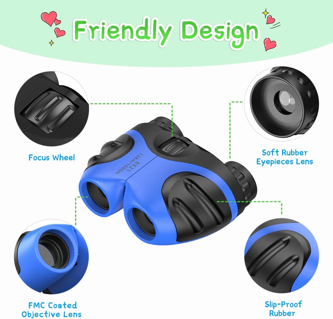 Toys for 3-12 Year Old Boys, Binoculars for Kids, 8x21 Compact Binocular for Theater Outdoor Camping Easter Gifts for 4-10 Years Old Boy Blue Small Binoculars Beach Toys Stocking Stuffer TG02: Sports & Outdoors