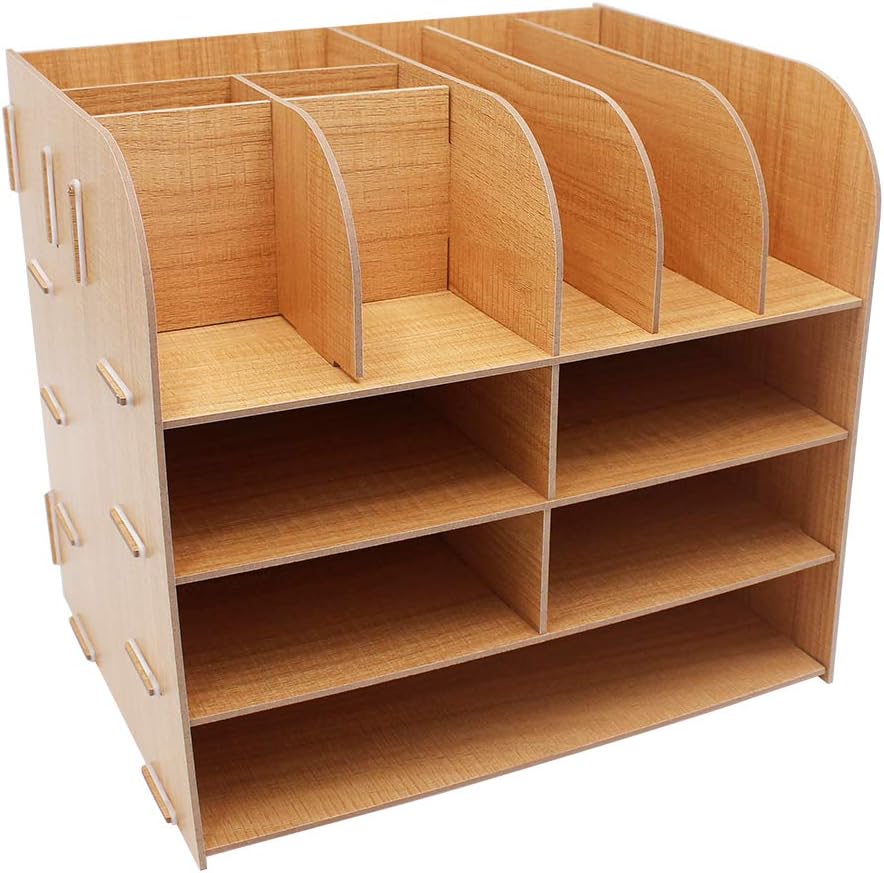 ANIKI TOYS Storage Compartments Wooden Office Desk Organiser, Desktop Stationery Storage Box, Business Card/Pen/Phone Holder Twill
