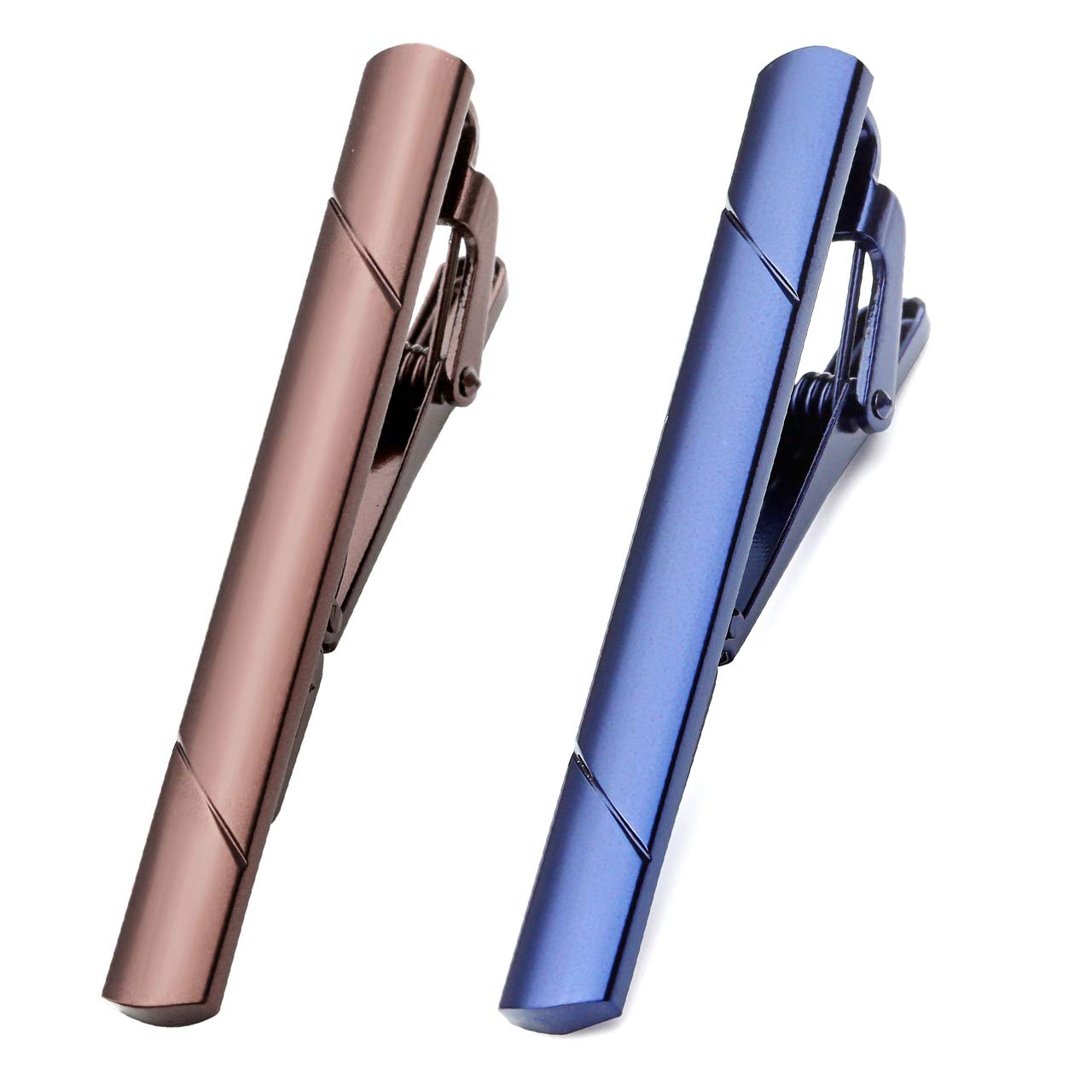 Zysta Formal Dress Shirts Men Boys Tie Clips Set Brown Purple 58mm Stainless Steel Luxury Polished Skinny Necktie Bar Pinch Tack with Gift Box