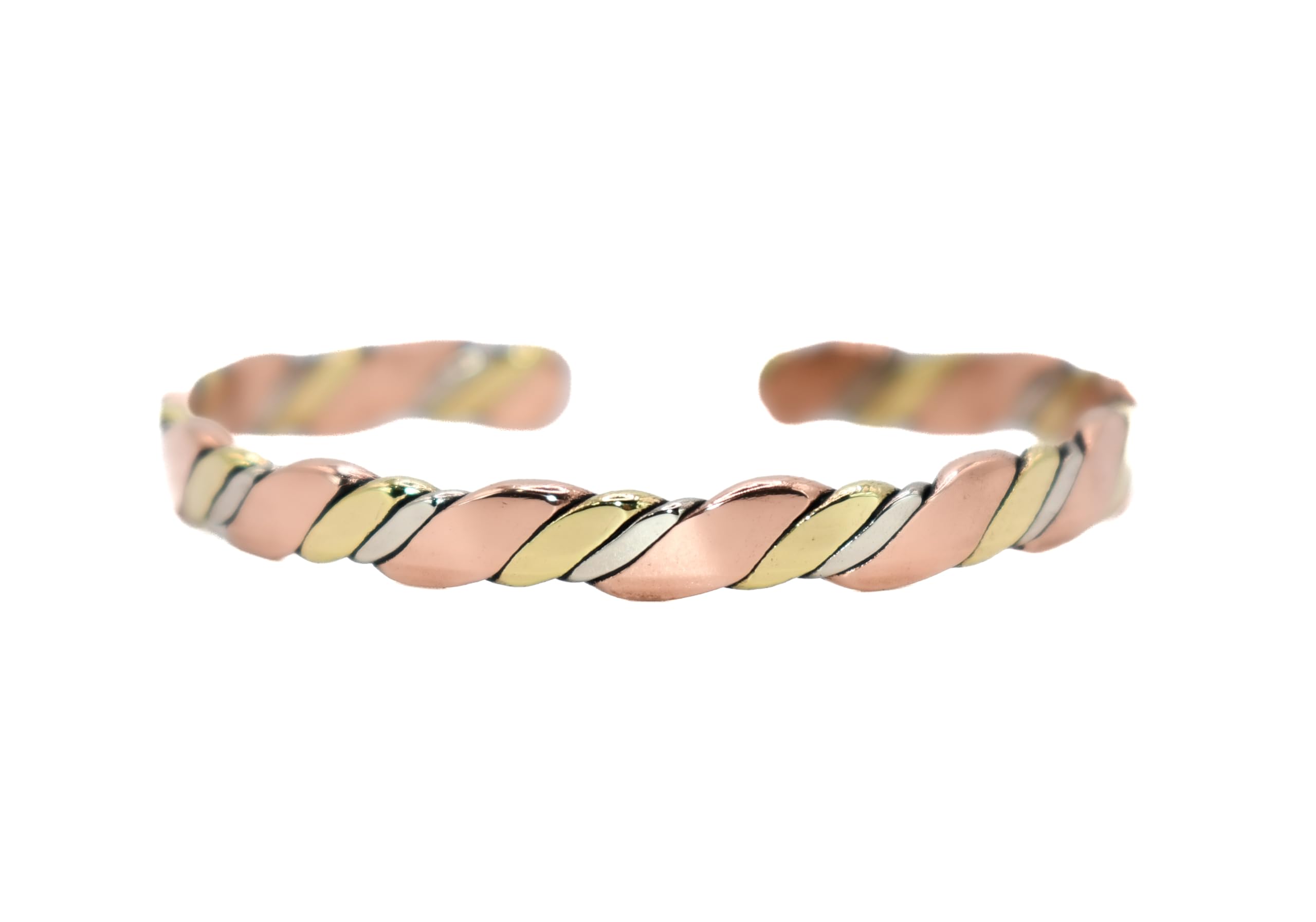 Photo 1 of Healing Bracelet – Copper, Brass & German Silver Cuff – Energy Balance Jewelry – Gift Box Included - Handforged Three-Metal Bracelet