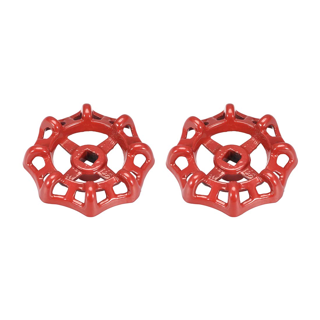 sourcing map Metal Outside Faucet Round Wheel Handle, Square Broach 9x9mm, Wheel OD 78mm Paint Cast Steel Red 2Pcs