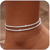 Tasiso Gold/Silver Ankle Bracelets for Women,14K Gold Anklets for Women Waterproof Sparkly Chain Rhinestone Anklets Set Stackable Layered Anklet Bracelets for Women Beach Gold Jewelry Gift