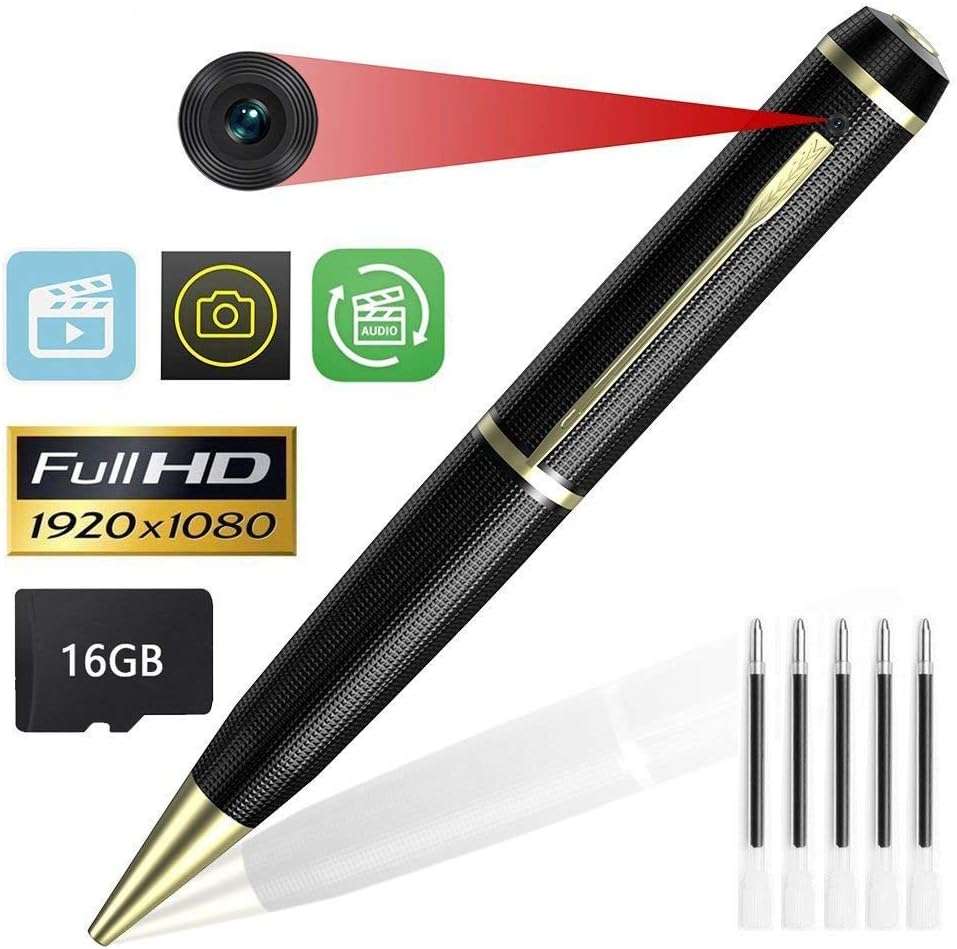 Hidden Pen Camera, Kimuvin 1080P HD Home Security Pen Camera with Video Voice and Photo Function, Built-in 16GB SD Card