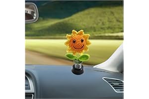 CONSIO Shaking Sunflower Car Accessories Dashboard Decorations, Smiley Handmade Knitted for Car Interior Home Office Desk Decoration