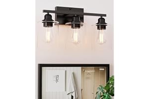 Sailstar 3-Light Bathroom Light Fixtures, Matte Black Bathroom Vanity Light, Modern Vanity Light Fixture Over Mirror with Clear Glass Shade, Small Bathroom Light for Mirror Living Room Hallway Cabinet