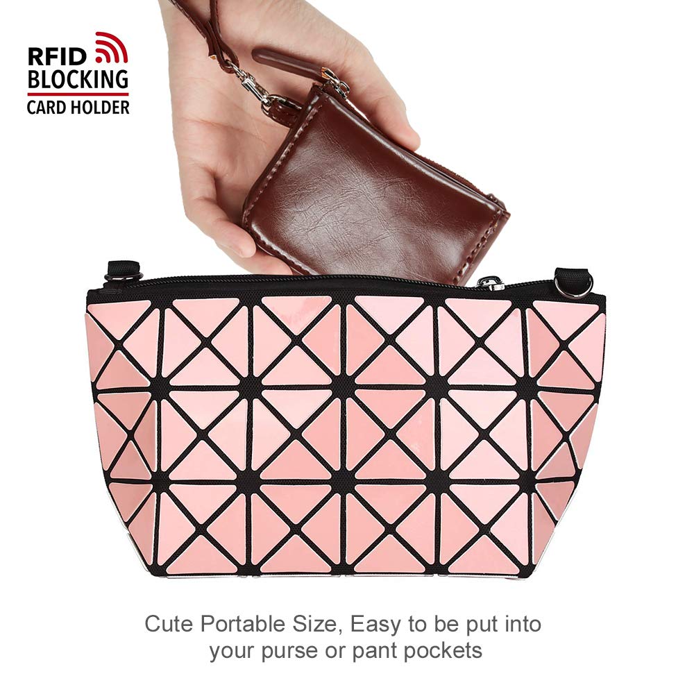 Womens Small Wristlet Leather Coin Purse, RFID Blocking Credit Card Wallet Case (Coffee)