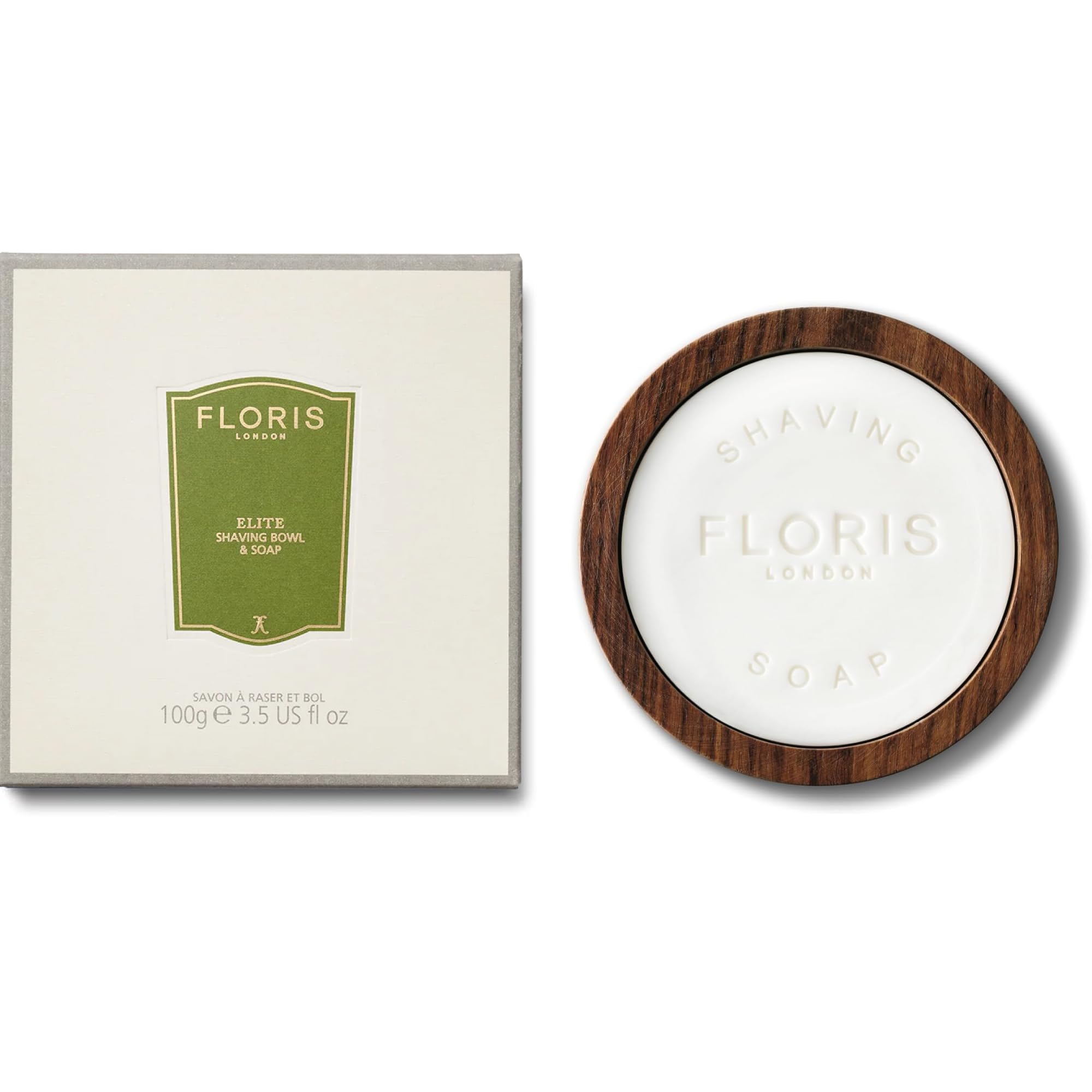 Floris London Elite Shaving Soap in Wooden Bowl (100g) | Hand Wrapped & Finely Milled | Mellow Scent | Contains Moisturising Shea Butter | Vegetable Base | Designed to Leave Skin Soft & Scented