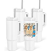 AGH 4 Pack 30 oz White Sublimation Tumbler with Handle, Stainless Steel Straw, Insulated Double Wall Vacuum Reusable Cups with Leakproof Lid