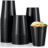 Mifoci 24 Pcs Black 16oz Stadium Cups Reusable Plastic Cups Bulk | Heavy Duty Plastic Cups for Party Graduation Birthday, Cups for Christmas Halloween Wedding Picnic Serving and Celebrations