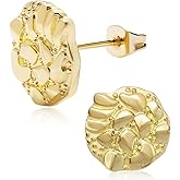 Gold Nugget Earrings for Men & Women, 18K Gold Plated Nugget Textured Stud Earrings, Classic Nugget Design Jewelry Gift, Unisex