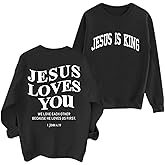 Sulayesh Fleece Christian Sweatshirts Women Jesus Loves You Jesus Is King Hoodie Religious Faith God Shirts Oversized Tops