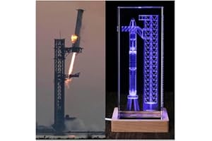 EMGTMS Y&Z 【Collector's Gifts】 SpaceX Starship Crystal Lamp, 3D Laser-Etched Rocket Night Light, Ultimate Gift for Space Enthusiasts, Sci-Fi Fans & Mars Dreamers (Regular)