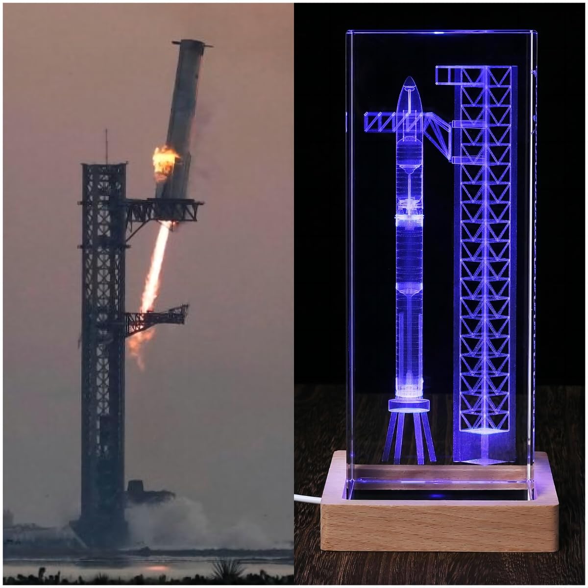 View 1 of ?Collector's Gifts? SpaceX Starship Crystal Lamp, 3D Laser-Etched Rocket Night Light, Ultimate Gift for Space Enthusiasts, Sci-Fi Fans & Mars Dreamers (Regular)