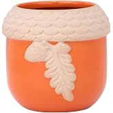 Napco Acorn Planter, 4.25 Inch Ceramic Fall Planter Pot with Textured Acorn Cap &amp; Leaf Detail, Autumn Tabletop Succulent Holder D&eacute;cor