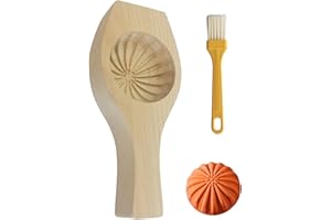 DIY Steamed Bun,Wooden Moon Cake Flower Shape Cookie Baking Siopao Molder,with Brush Easy to Clean and Demolding,for Home Kit