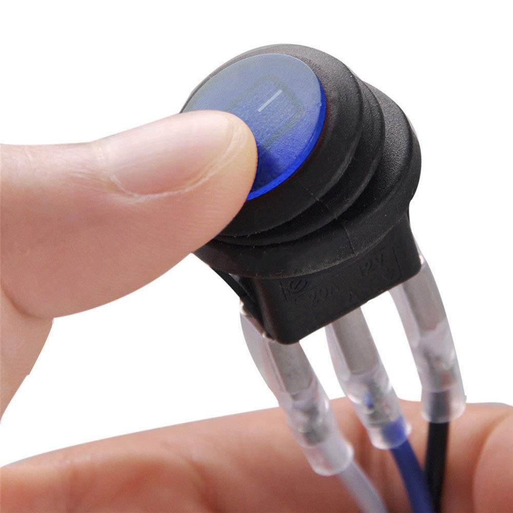 FICBOX 8PACK Round Toggle LED Switch ON/Off Waterproof Round Blue LED 12V 20A Rocker Switch 3Pins for Car Truck Boat (Blue)