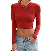 Abardsion Women's Sexy Long Sleeve Crop Tops 2025 - Basic Crew Neck Slim Fitted Fall Cropped Shirts