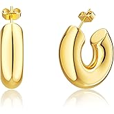 Moodear Trendy Chunky Hoop Earrings for Women - Dainty 14K Gold Plated Thinck Open Hoops Hypoallergenic Lightweight Earring Jewelry Gift