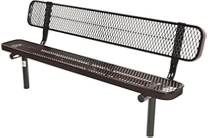 COATEDOUTDOORFURNITURE Coated Outdoor Furniture Heavy-Duty Outdoor Bench Thermoplastic Coated, Expanded Metal, Commercial-Grade Seating, Made in America (Inground with Back, 6 Ft, Brown)